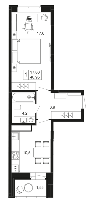 1 ккв 41 м²
