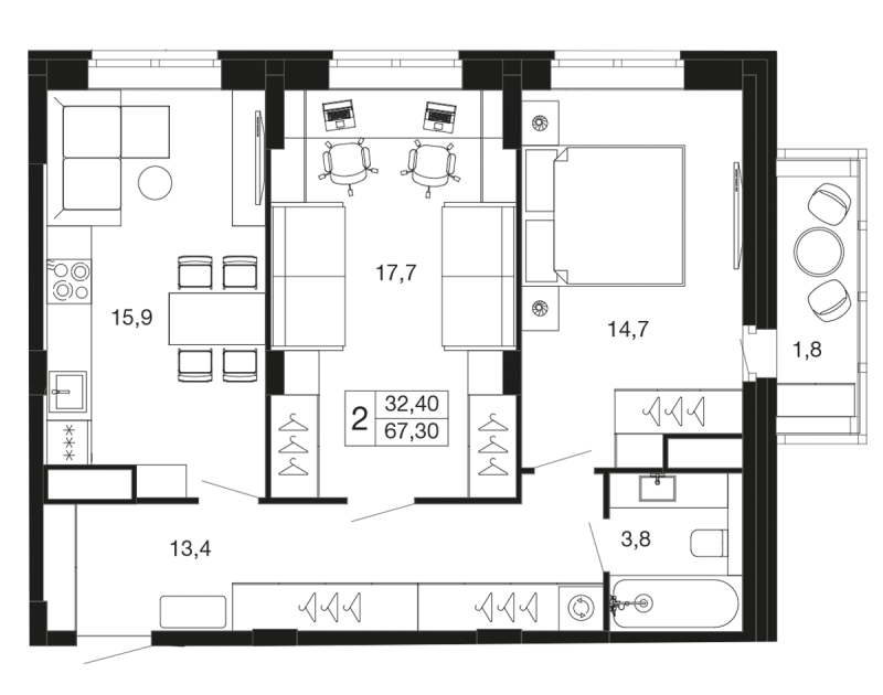 3 ккв (Евро) 67,3 м²