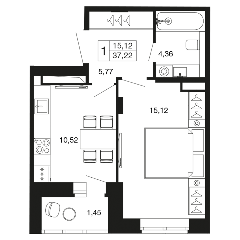 1 ккв 37,2 м²