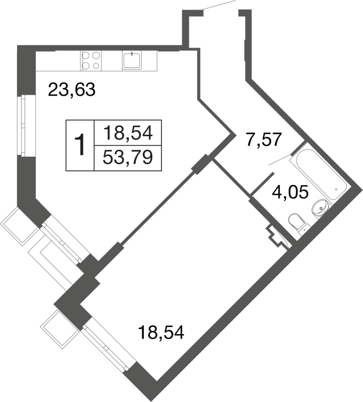 2 ккв (Евро) 53,8 м²