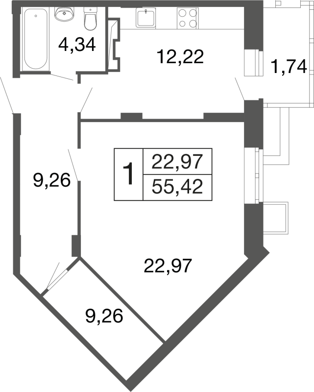 1 ккв 55,4 м²