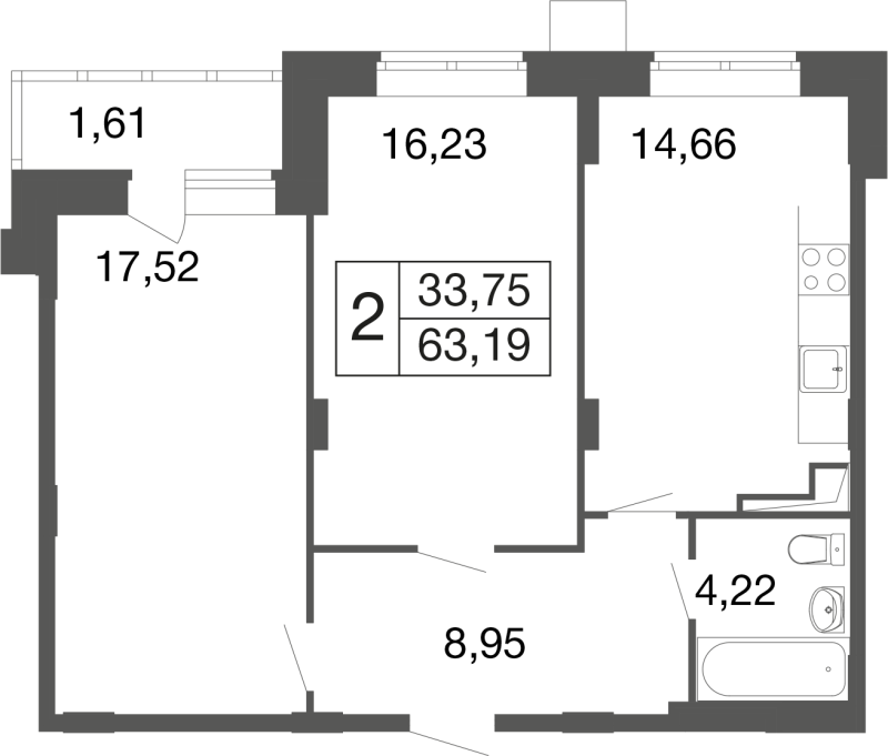 2 ккв 63,2 м²