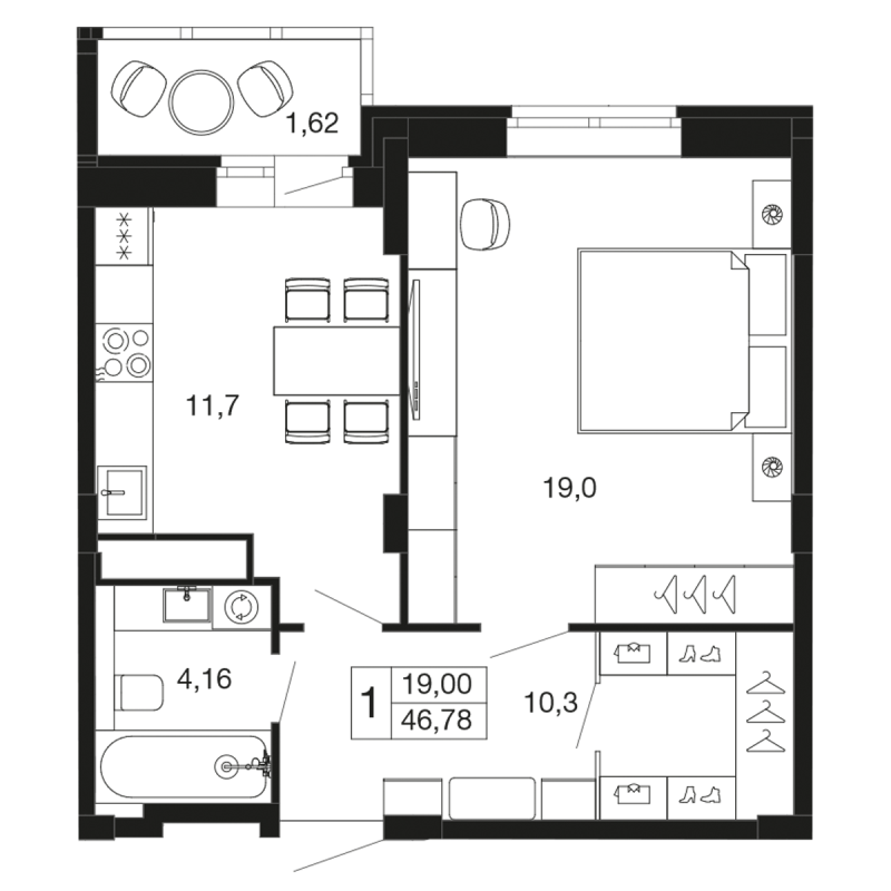 1 ккв 46,8 м²