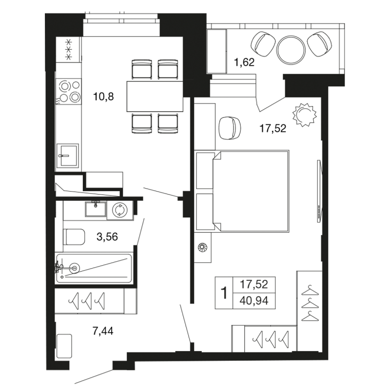 1 ккв 40,9 м²