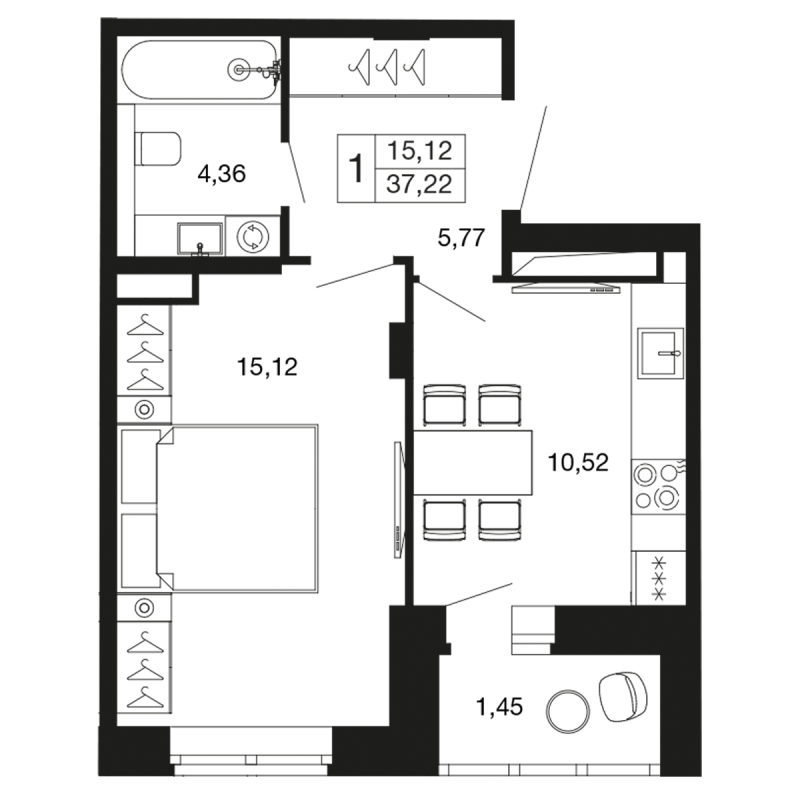 1 ккв 37,2 м²