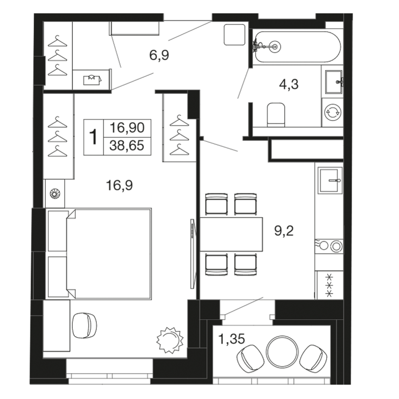 1 ккв 38,7 м²