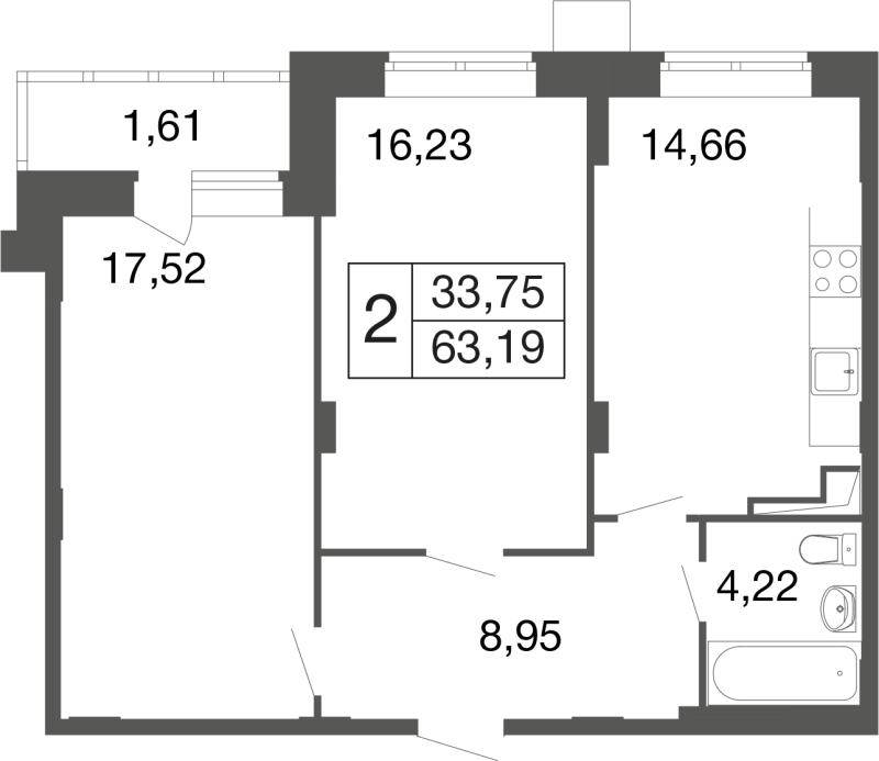 2 ккв 63,2 м²