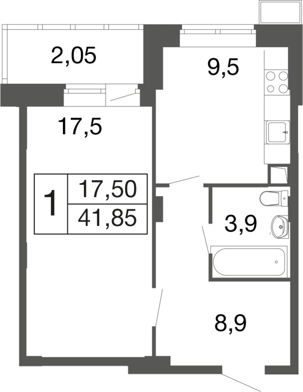 1 ккв 41,8 м²