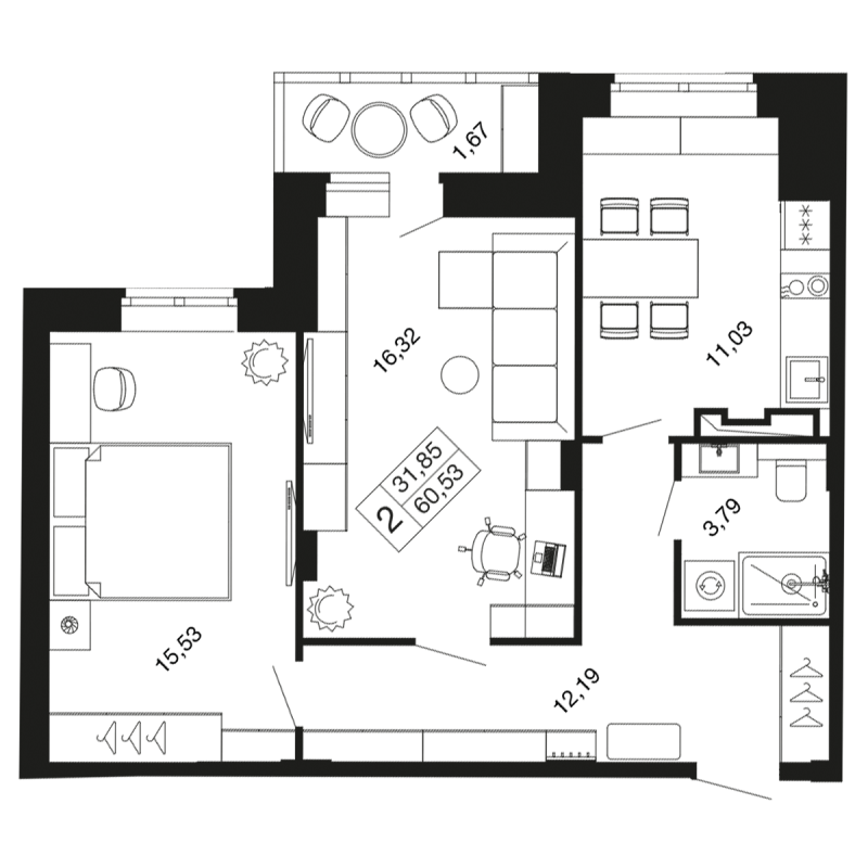 2 ккв 60,5 м²