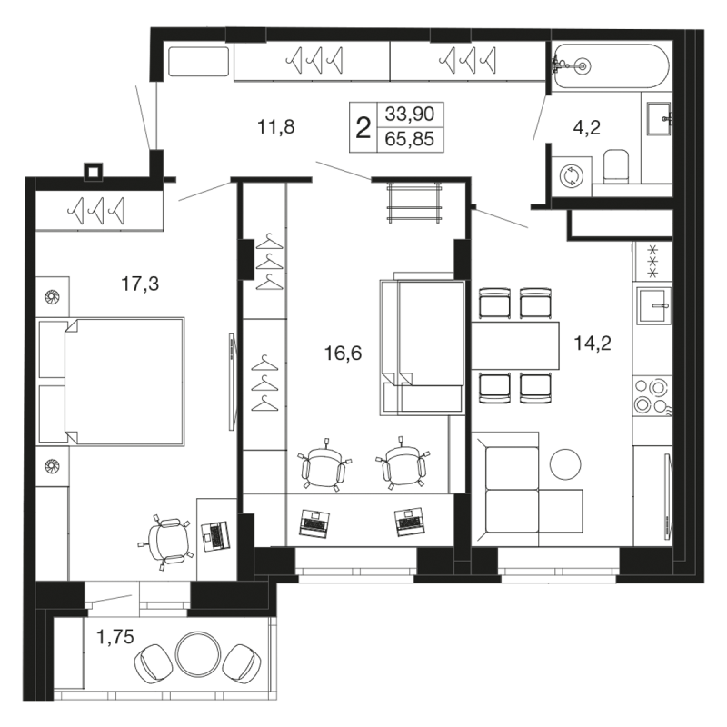 2 ккв 65,9 м²