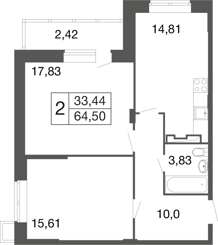 2 ккв 64,5 м²