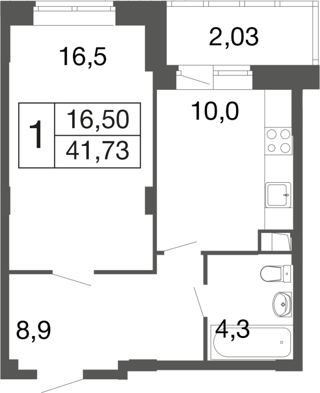 1 ккв 41,6 м²