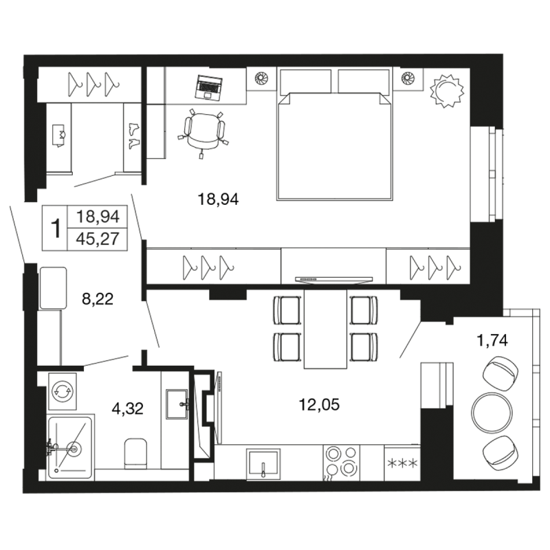 1 ккв 45,2 м²