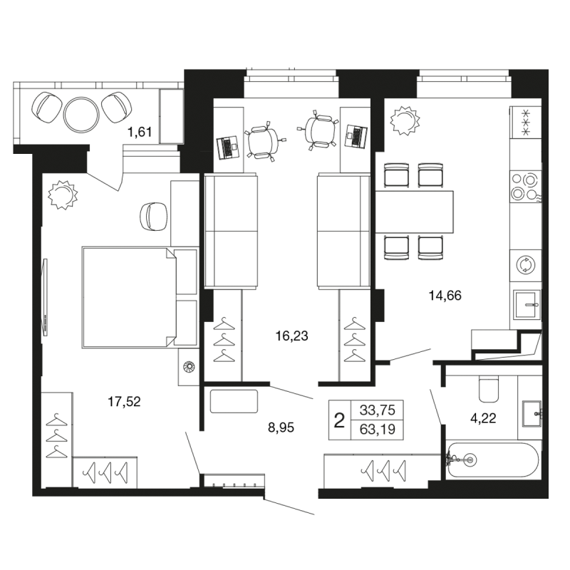 2 ккв 63,2 м²