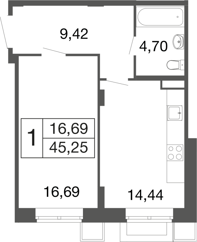 1 ккв 45,2 м²
