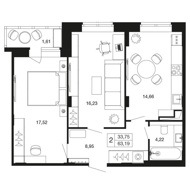 2 ккв 63,2 м²