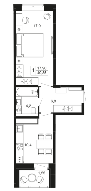 1 ккв 40,9 м²