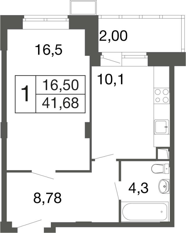 1 ккв 41,6 м²