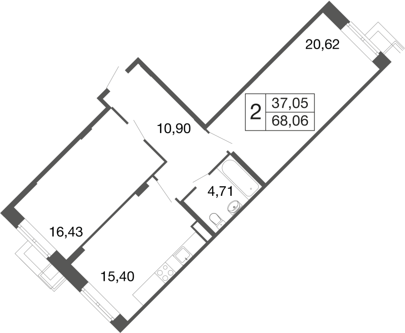3 ккв (Евро) 68 м²