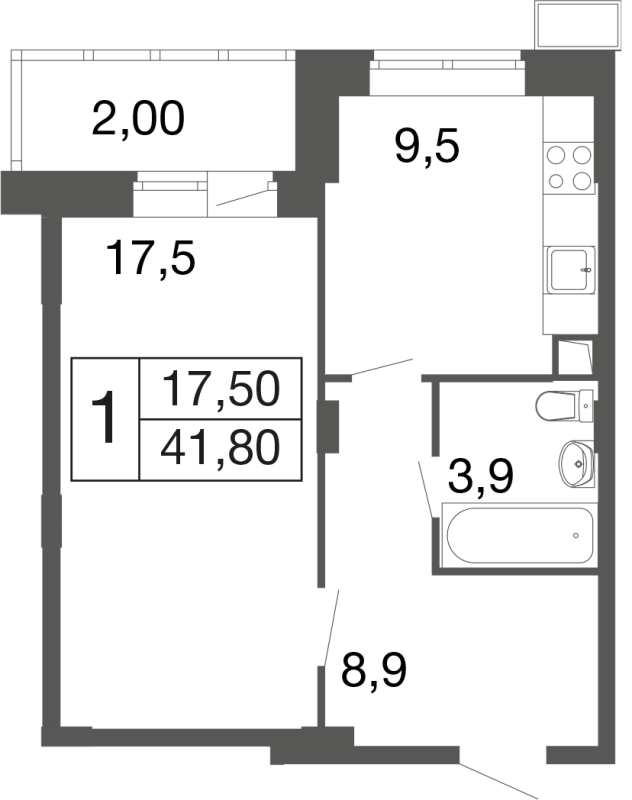 1 ккв 41,7 м²