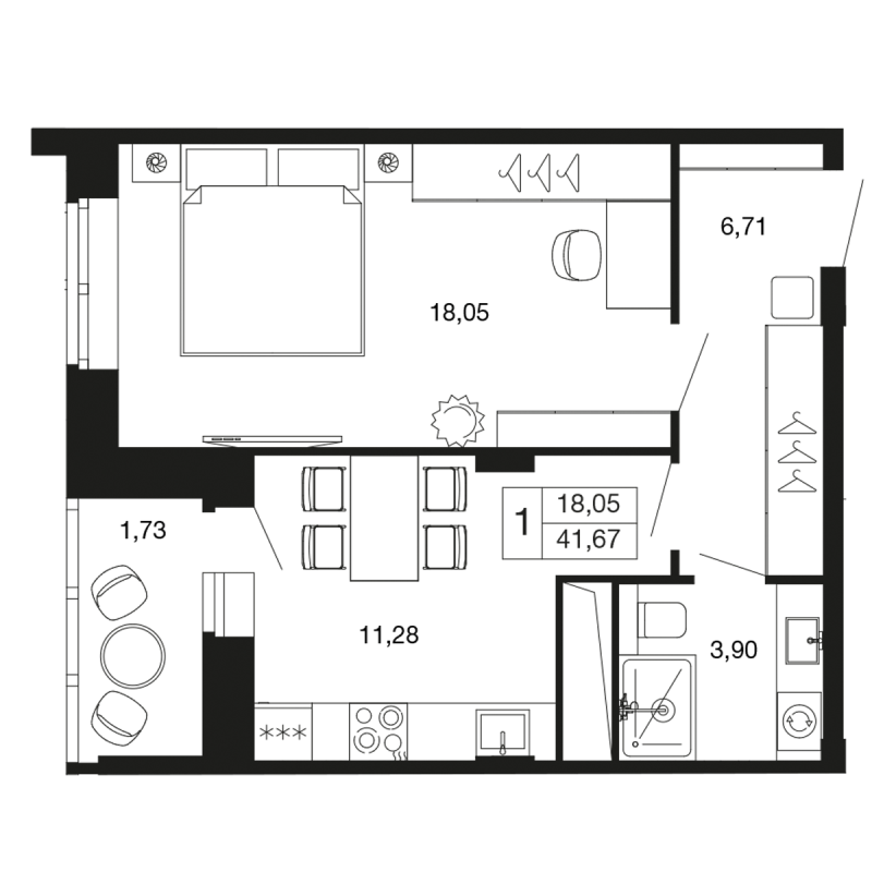 1 ккв 41,7 м²