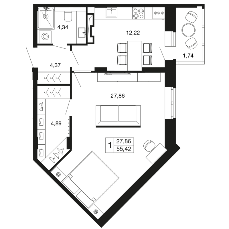 1 ккв 55,4 м²