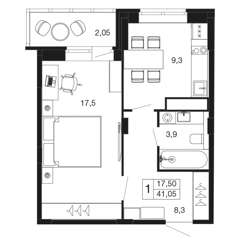 1 ккв 41,1 м²
