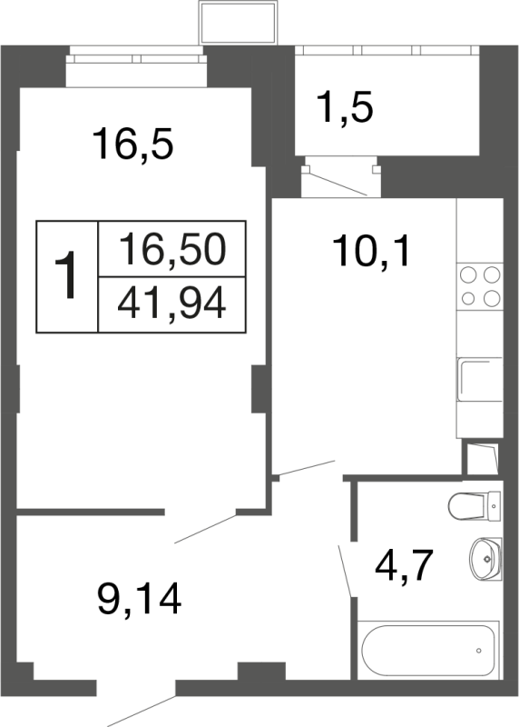 1 ккв 41,7 м²