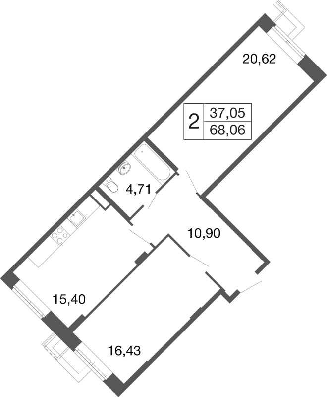 3 ккв (Евро) 68 м²