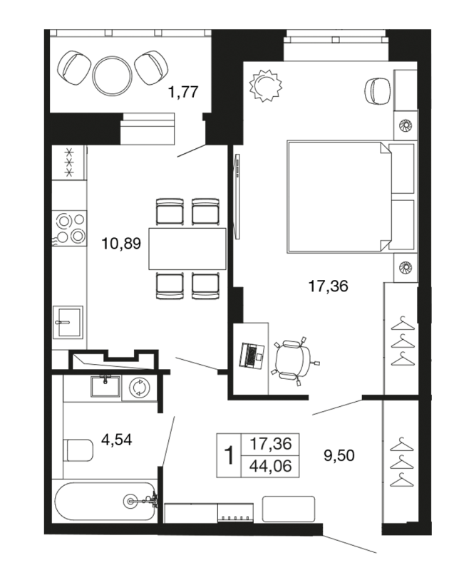 1 ккв 44,1 м²