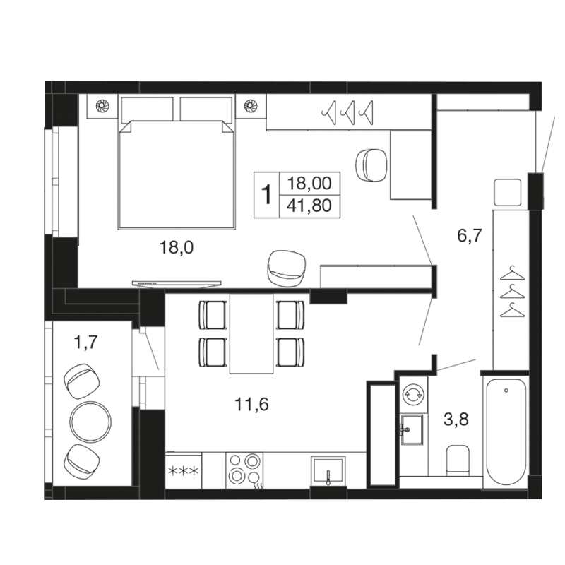 1 ккв 41,8 м²