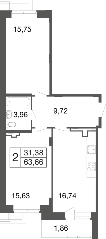 3 ккв (Евро) 63,7 м²