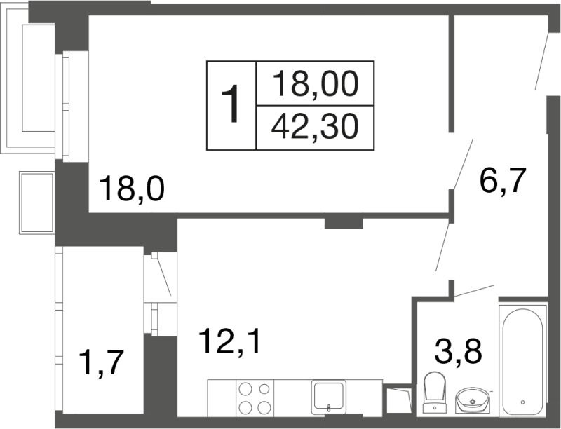 1 ккв 42,2 м²