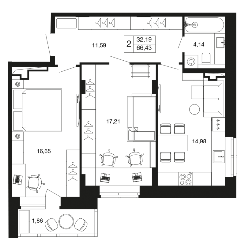 2 ккв 66,4 м²