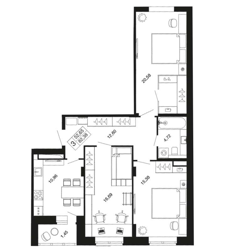 3 ккв 82,4 м²