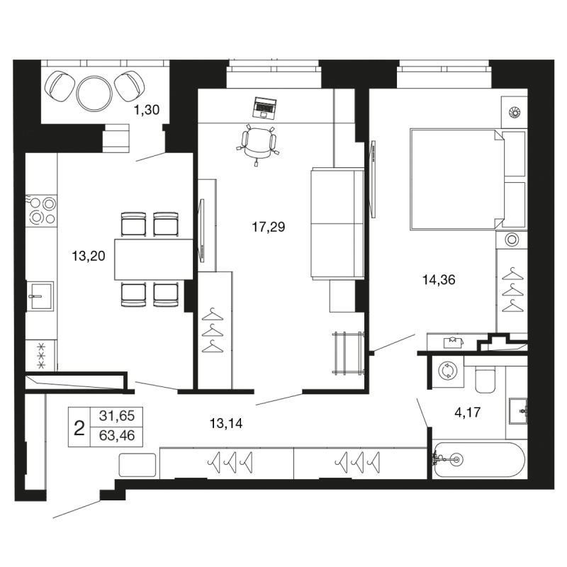 2 ккв 63,5 м²