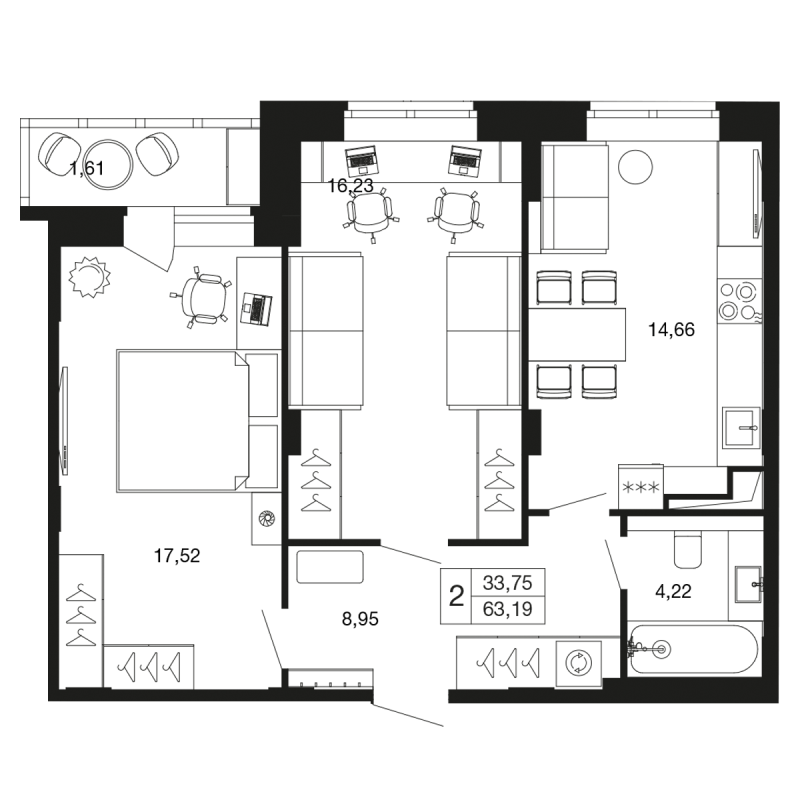 2 ккв 63,2 м²