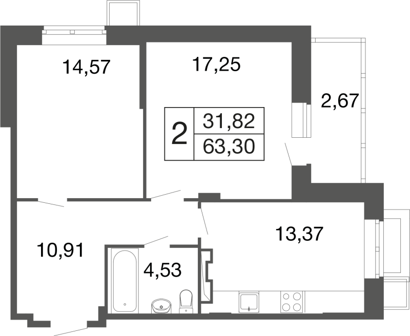 2 ккв 63,3 м²