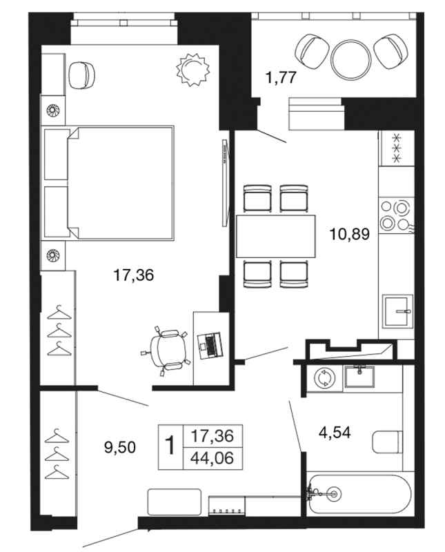 1 ккв 44,1 м²