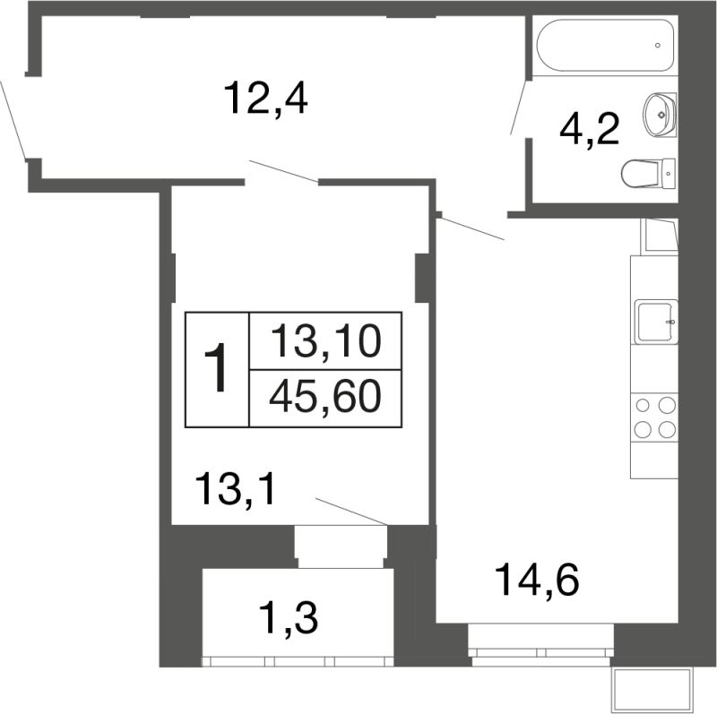 1 ккв 45,5 м²