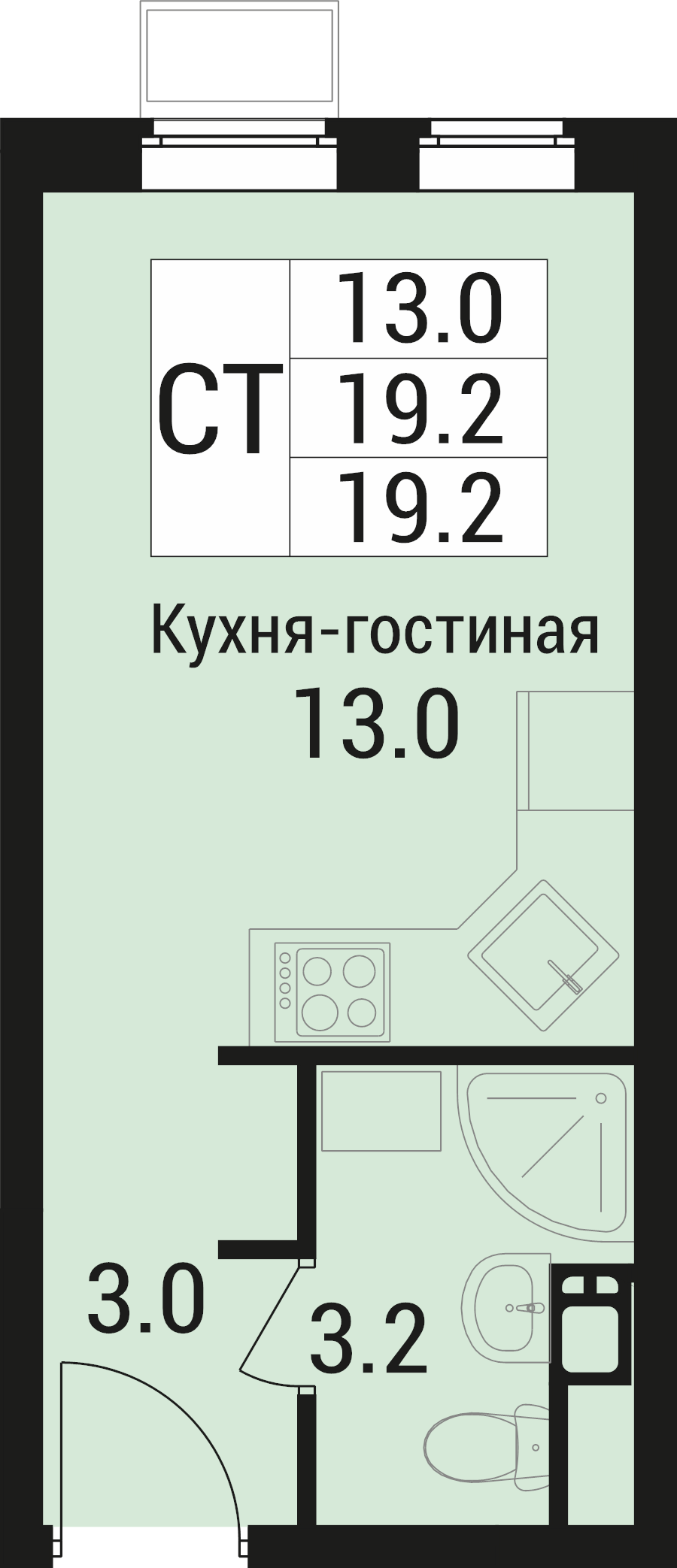 Студия 19,2 м²