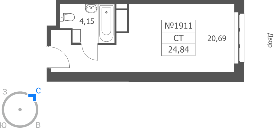 Студия 24,8 м²