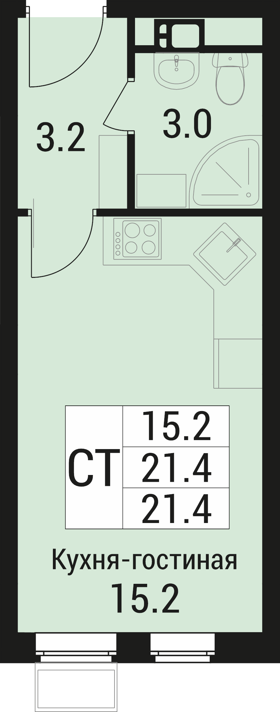 Студия 21,4 м²