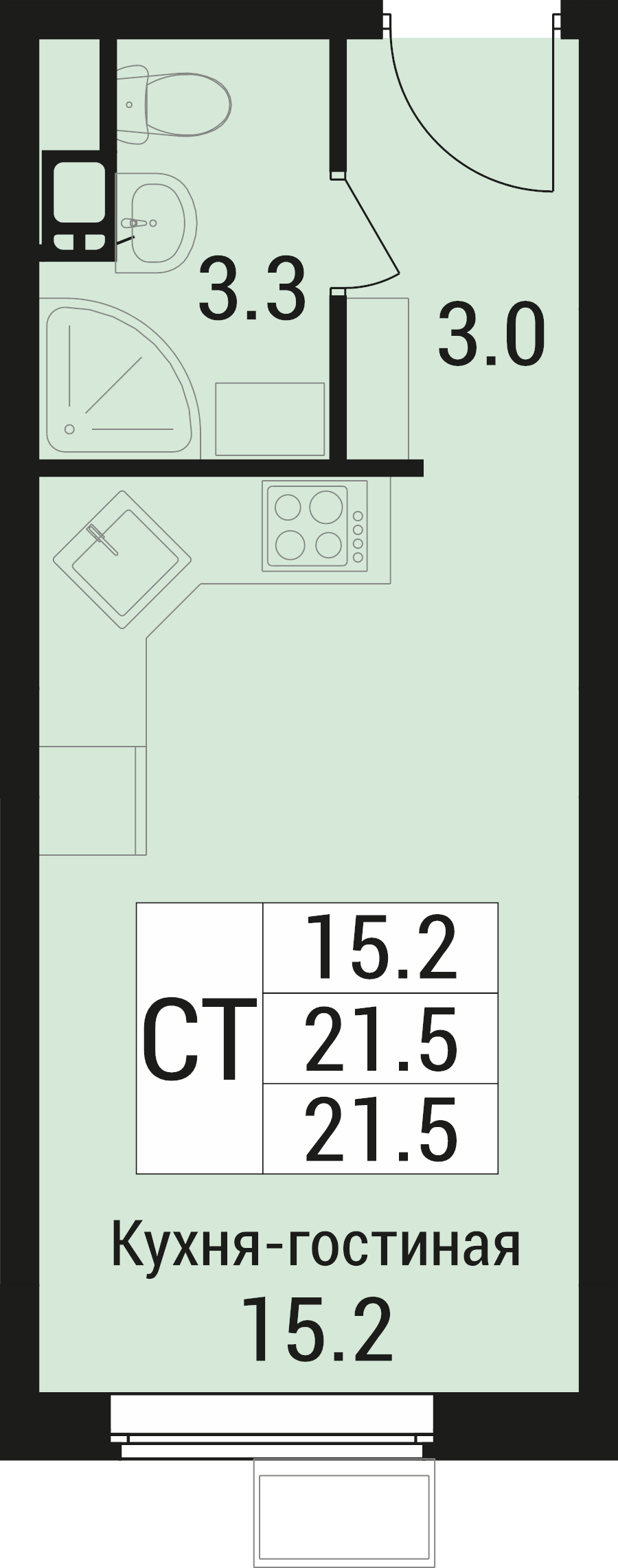 Студия 21,5 м²