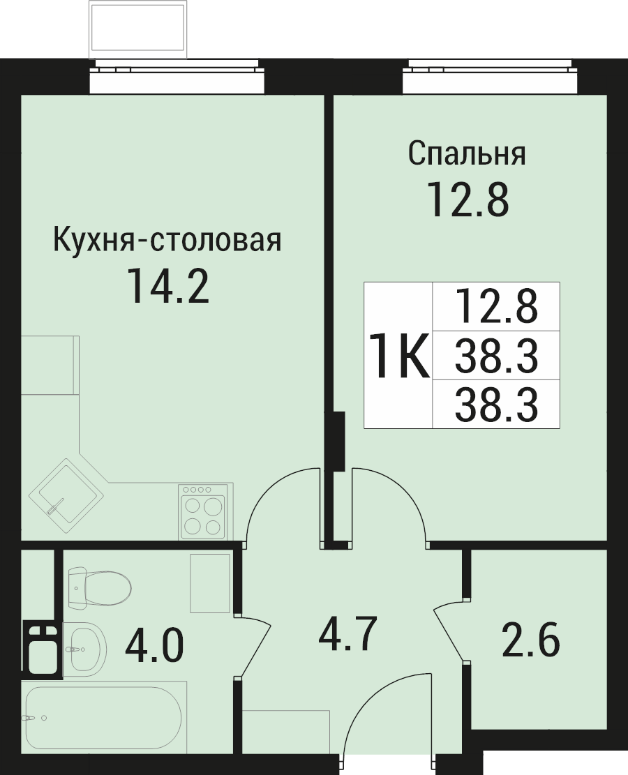1 ккв 38,3 м²