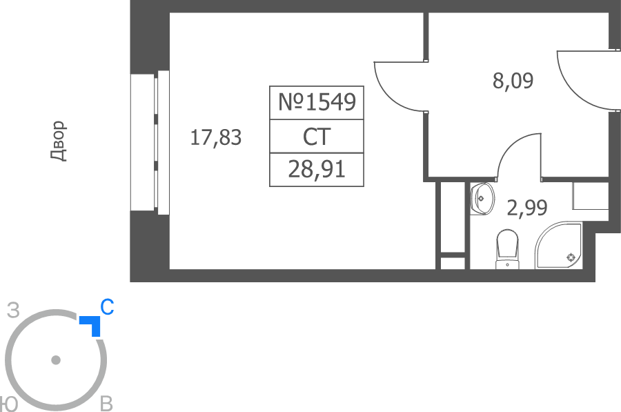 Студия 28,9 м²