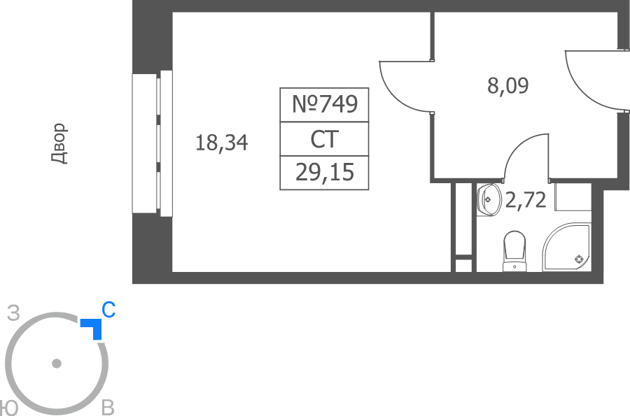 Студия 29,2 м²