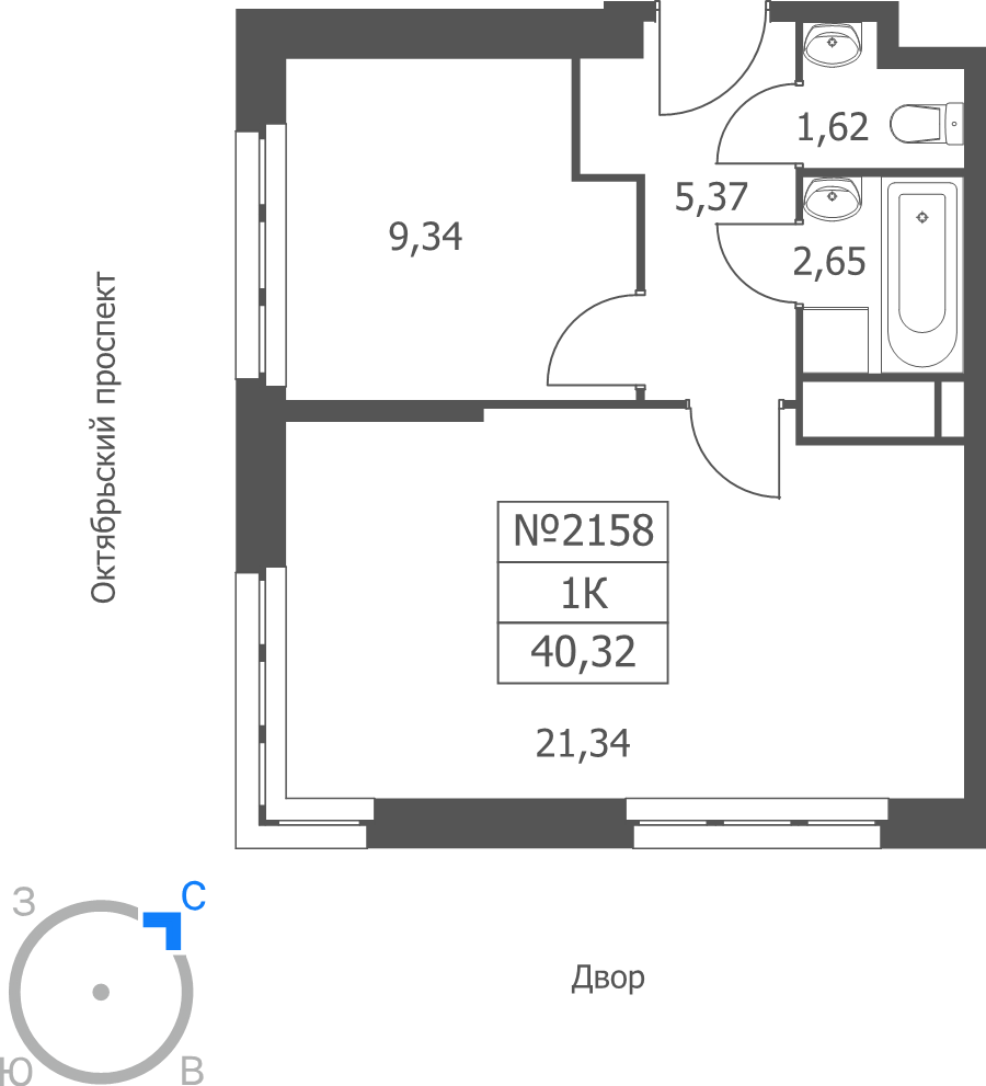 2 ккв (Евро) 40,3 м²