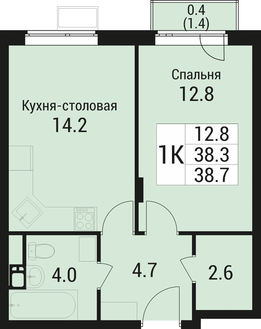 1 ккв 38,7 м²