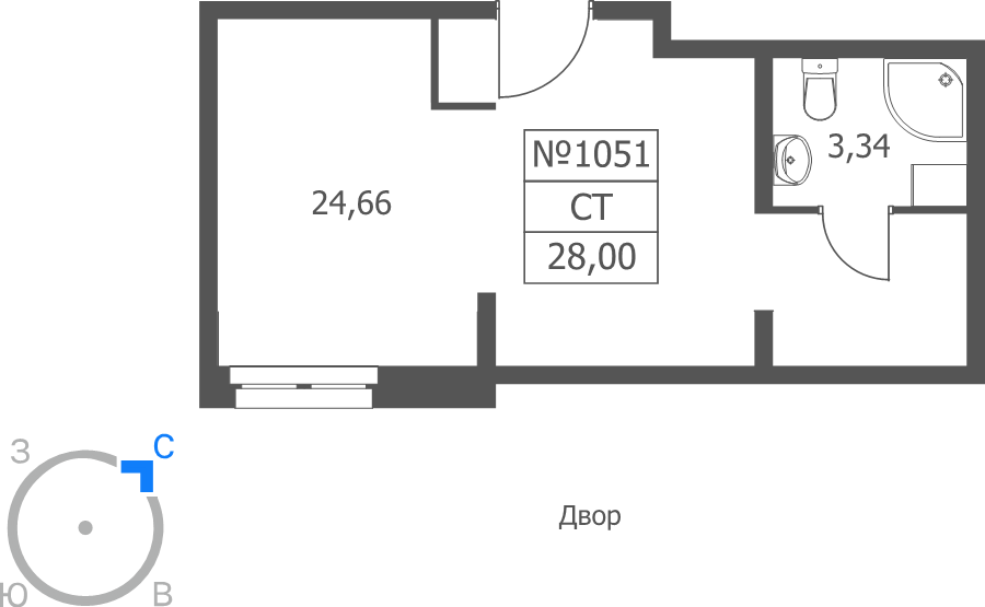 Студия 28 м²
